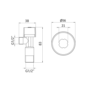 Кран кутовий Thermo Alliance Standart (ручка шестигранник) з вент.буксою 1/2"З х 1/2"З SF3441515 №7