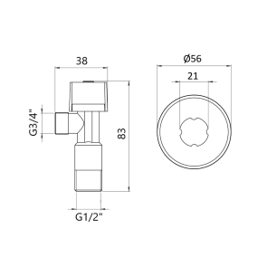 Кран кутовий Thermo Alliance Standart (ручка шестигранник) з вент.буксою 1/2"З х 3/4"З SF3441520 №12