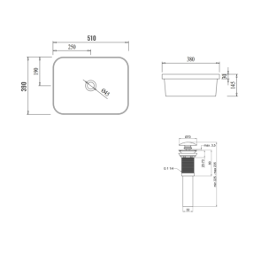 Комплект Qtap Scorpio: Врезная раковина прямоугольная 510х390х145 мм White + Донный клапан PU02 №6