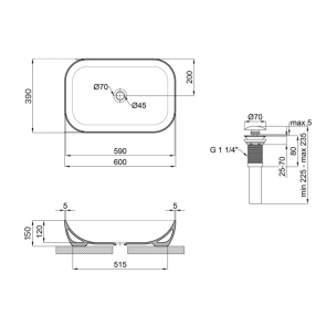 Комплект Qtap Robin: Раковина накладная прямоугольная 600x390x150 мм White + Донный клапан PU02 №2