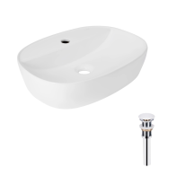 Комплект Qtap Scorpio: Накладная раковина Овальная 500x380x120 мм White + Донный клапан PU02