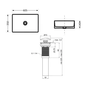 Комплект Qtap Tern: Раковина накладна прамокутна 610x350x135 мм WHITE + Донний клапан PU02 №2