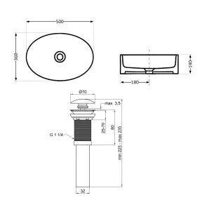 Комплект Qtap Kolibri: Раковина накладна Овальна 500x360x140 мм White + Донний клапан PU02 №2