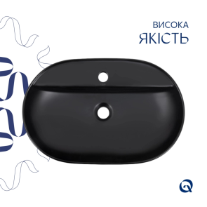 Комплект Qtap Scorpio: Раковина накладная 600x400x120 мм, Matt Black, Овальная + Донный клапан Pop-up PU03 №4
