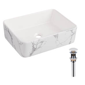 Раковина накладная Qtap Tern 480x370x135 мм, Marble, прямоугольная, с донным клапаном QT17116069MR №1