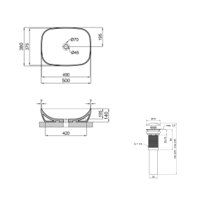 Комплект Qtap Cardinal: Раковина накладная 500×380×140 мм, White, Овальная + Донный клапан Pop-up PU02 №2