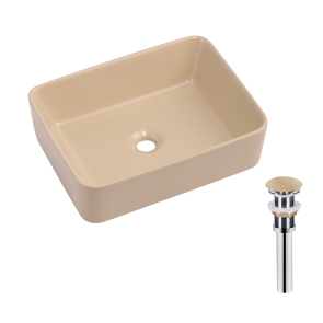 Раковина накладная Qtap Tern 480x370x135 мм, Beige, прямоугольная, с донным клапаном QT17116069SB №1