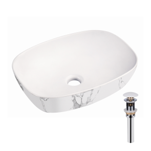 Раковина накладна Qtap Robin 500х380х140 мм, Marble, прямокутна, з донним клапаном QT04116302MR №1