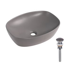 Раковина накладна Qtap Robin 500х380х140 мм, Stone grey, прямокутна, з донним клапаном QT04116302SG №2