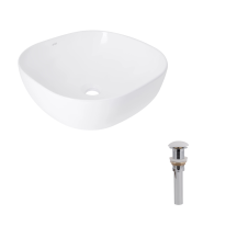 Комплект Qtap Kolibri: Раковина накладная 425x425x140 мм, White, Квадратная + Донный клапан Pop-up PU02