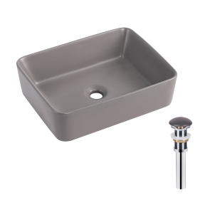 Раковина накладна Qtap Tern 480x370x135 мм, Stone grey, прямокутна, з донним клапаном QT17116069SG №1