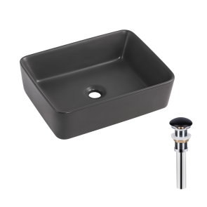 Раковина накладная Qtap Tern 480x370x135 мм, Anthracite, прямоугольная, с донным клапаном QT17116069AN №1