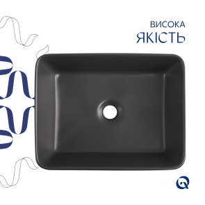 Раковина накладная Qtap Tern 480x370x135 мм, Anthracite, прямоугольная, с донным клапаном QT17116069AN №7