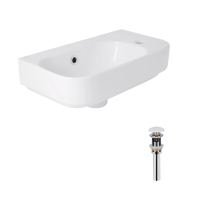 Комплект Qtap Tern: Раковина подвесная прямоугольная правая 450х250х158 мм White + Донный клапан PU02O