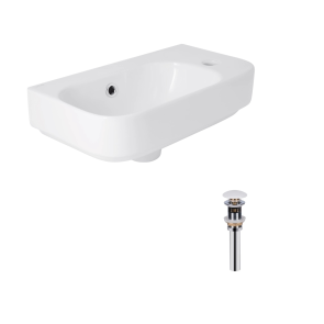 Комплект Qtap Tern: Раковина підвісна прамокутна права 450х250х158 мм White + Донний клапан PU02O №1