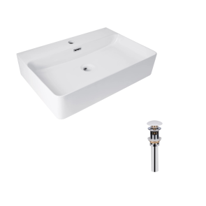 Комплект Qtap Nando LT: Раковина підвісна прамокутна 610х420х140 мм White + Донний клапан PU02O №1