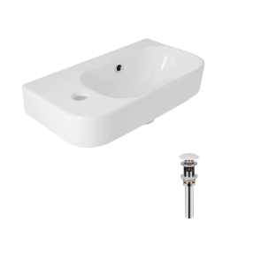 Комплект Qtap Tern: Раковина підвісна прамокутна ліва 450х250х158 мм White + Донний клапан PU02O №1