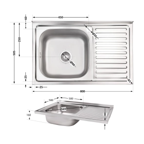 Кухонна мийка Brinex 5080-L 0,6 мм Satin (BRIN5080LSAT06) №7