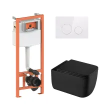 Готовое решение Qtap для ванной комнаты: подвесной унитаз Gemini Ultra Quiet 530х365х373 + комплект установки Nest 4 в 1 (круглая клавиша White)