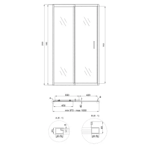 Душевые двери в нишу Qtap Taurus CRM201-11.C6 97-108x200 см, стекло Clear 6 мм, покрытие CalcLess №2