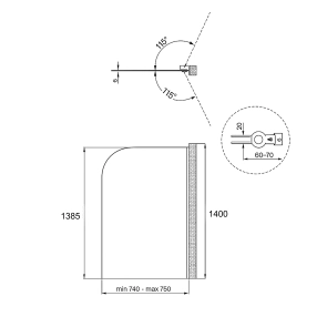 Штора на ванну Qtap Standard BLM407513APR скло Pear 6 мм, 75х140 см, права №3