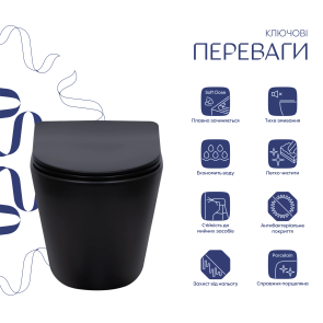 Унитаз подвесной Qtap Scorpio Ultra Quiet безобедочный с сидением Soft-close MATT BLACK QT14332380AMB №3