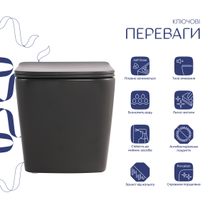 Унітаз підвісний Tern Ultra Quiet 490×365×325 мм, Anthracite, з сидінням Slim Duroplast / Soft-close / Quick Release QT17332303ASAN Qtap №3