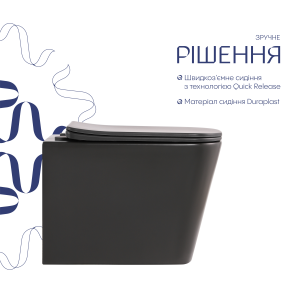 Унітаз підвісний Tern Ultra Quiet 490×365×325 мм, Anthracite, з сидінням Slim Duroplast / Soft-close / Quick Release QT17332303ASAN Qtap №4