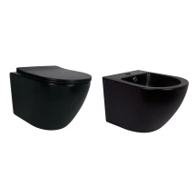 Комплект Qtap Robin Matt Black 2 в 1: унітаз підвісний Ultra Quiet QT13332381АSMB + біде підвісне QT1355046FMB