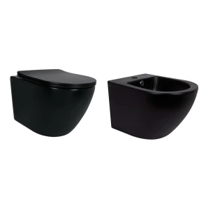 Комплект Qtap Robin Matt Black 2 в 1: подвесной унитаз Ultra Quiet QT13332381АSMB + биде подвесное QT1355046FMB №1
