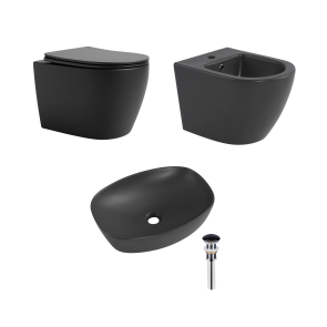 Комплект Qtap Robin Anthracite 3 в 1: подвесной унитаз Ultra Quiet + биде подвесное + накладная раковина QTROBAN49157 №1