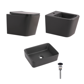 Комплект Qtap Tern Anthracite 3 в 1: подвесной унитаз Ultra Quiet + биде подвесное + накладная раковина QTROBAN49157 №1