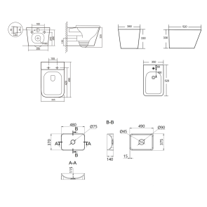 Комплект Qtap Tern Anthracite 3 в 1: подвесной унитаз Ultra Quiet + биде подвесное + накладная раковина QTROBAN49157 №2