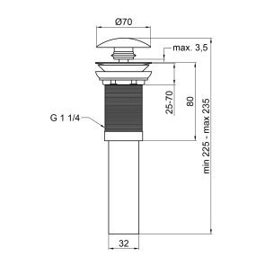Донний клапан для раковини Qtap PU02 225х70х70 White №2