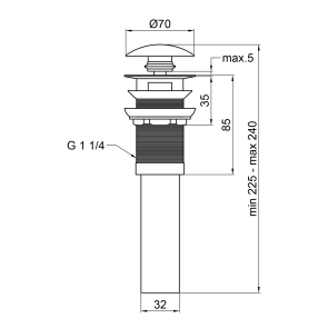 Донний клапан для раковини Qtap PU03O 225х70х70 Matt black з переливом №2