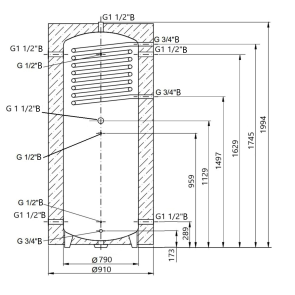 Теплоакумулятор Thermo Alliance TAI-10 1000 з теплообмінником 1,4 кв. м з ізоляцією 60 мм №2