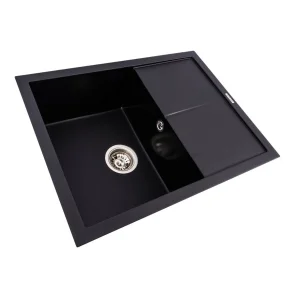 Комплект: Мийка гранітна 6550 CRIPTA VALESO + Змішувач Q411MB + Сифон (Чорний) №2