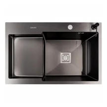 Кухонная мойка из нержавеющей стали CM 7850C R VALESO Ручная работа PVD черный с утопленной полкой (3.0/0.8)