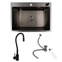 KIT Valeso Мойка ручной работы 7050 PVD черный (3.0/0.8) + смеситель NES-ZZ45 гибкий