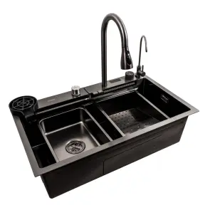 Кухонный комплект с мойкой 7545G черный Платина Ручная работа "Водопад" №4