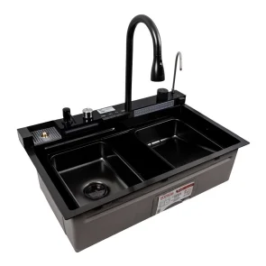Кухонный комплект с мойкой CM 7546C PVD черный Платина Ручная работа "WATERFALL" (Декор) №6
