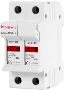 Держатель предохранителя на Дин-рейке e.fuse.1038.h2, под предохранитель 10х38, 2р, 32А №1