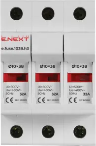 Утримувач запобіжника на Дін-рейку e.fuse.1038.h3, під запобіжник 10х38, 3р, 32А №2