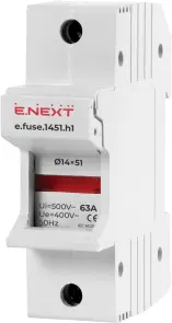Утримувач запобіжника на Дін-рейку e.fuse.1451.h1, під запобіжник 14х51, 1р, 63А №1