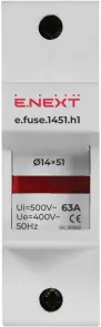 Утримувач запобіжника на Дін-рейку e.fuse.1451.h1, під запобіжник 14х51, 1р, 63А №2