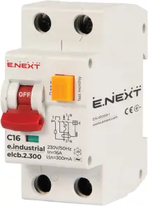 Выключатель дифференциального тока (дифавтомат) e.industrial.elcb.2.C16.300, 2р, 16А, С, 300мА №1