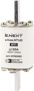 Запобіжник плавкий e.fuse.NT1.63, габарит 1, 63А №1