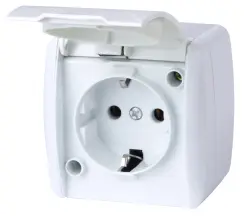 Розетка одинарная e.aqua.1231.gr с ж/к, для наружного монтажа, IP54, крышка белая