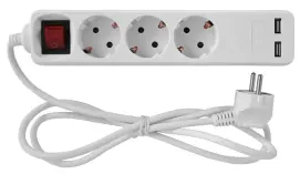 Удлинитель e.es.3.1.5.z.s.b.2.usb 3 гнезда, 1.5м, с ж/к с USB-зарядкой, с выключателем, baby protect