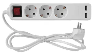 Удлинитель e.es.3.1.5.z.s.b.2.usb 3 гнезда, 1.5м, с ж/к с USB-зарядкой, с выключателем, baby protect №1
